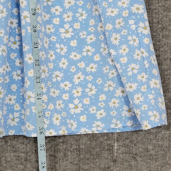 Shein Dress Womens Small / 4 Blue White Floral Sleeveless Pleated Ruffle Waist - Picture 4 of 10